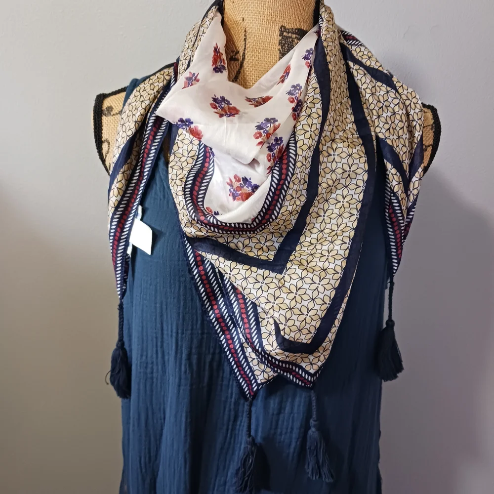 Aerie Silk Scarf Floral Patterns with Tassels